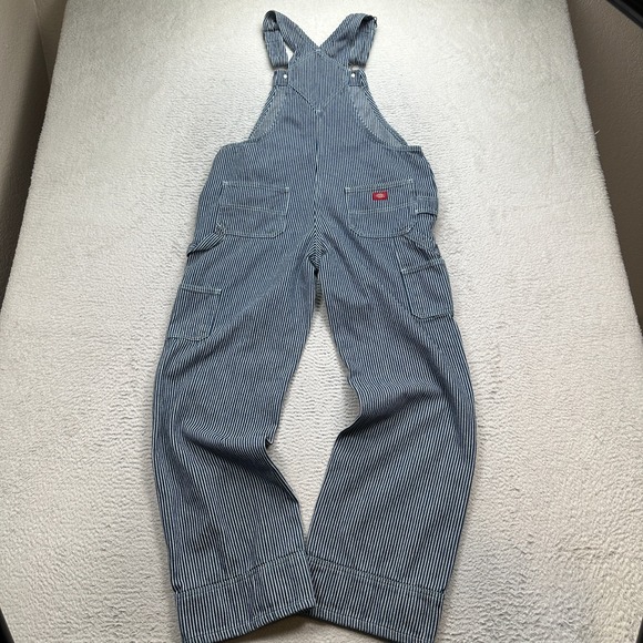 Dickies Hickory Striped Navy & White Bib Overalls size Small Womens/Unisex - Picture 14 of 16